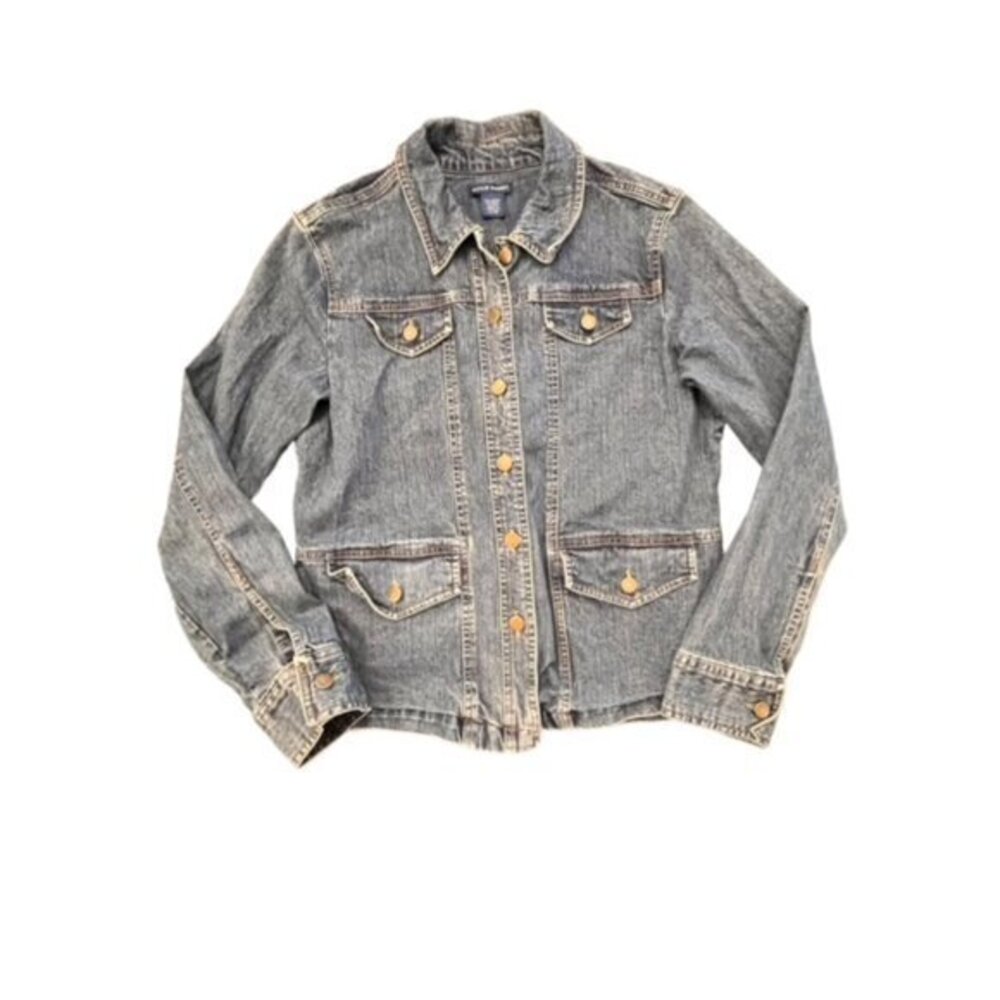 Vintage Falls Creek Blue Denim Jacket Size Medium Trucker 4 Pockets Buttons BOHO